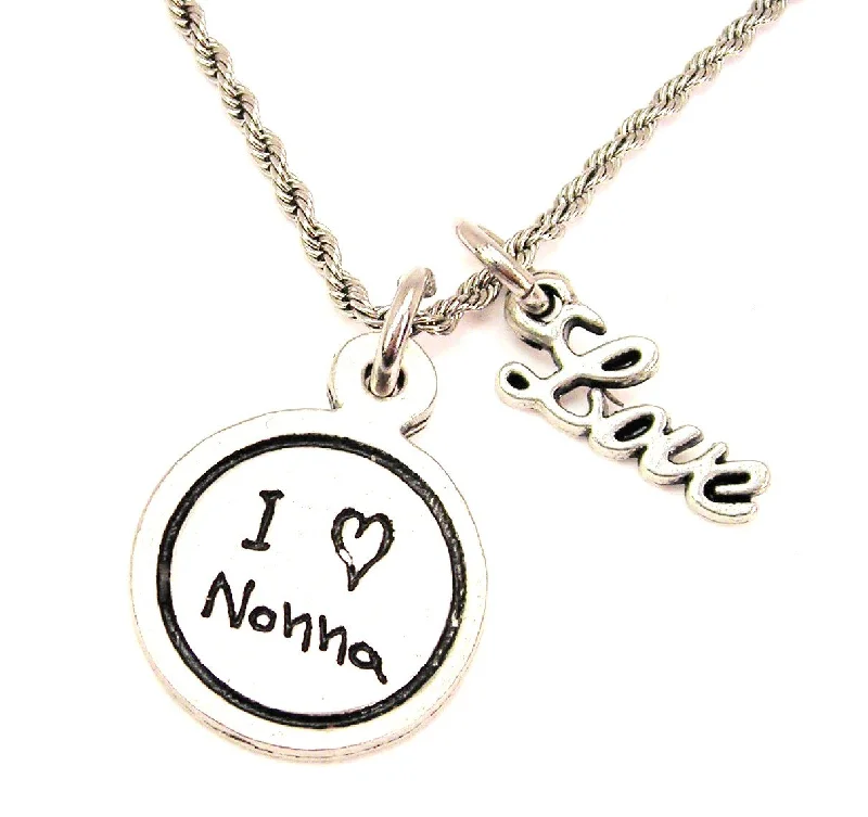 Stylish Long Necklace-I Love Nonna Child Handwriting 20" Chain Necklace With Cursive Love Accent