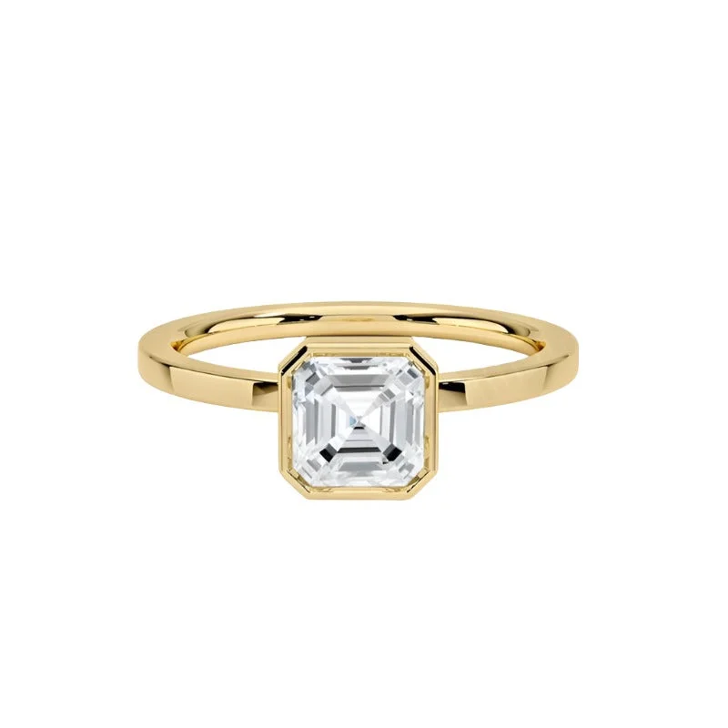 Unique Wedding Band Set-1 Carat Moissanite Asscher Cut Bezel Set Ring in 925 Sterling Silver Plated with 18K Gold