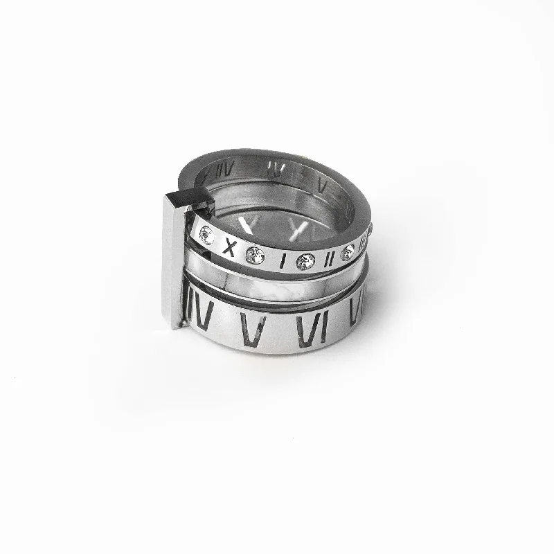 Unique Wedding Band-Triple Stack Stone Ring - Silver