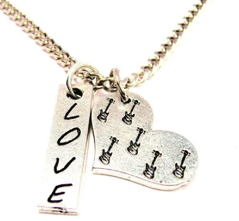 Simple Gold Pendant Necklace-Guitars In Your Heart Love Stick Necklace