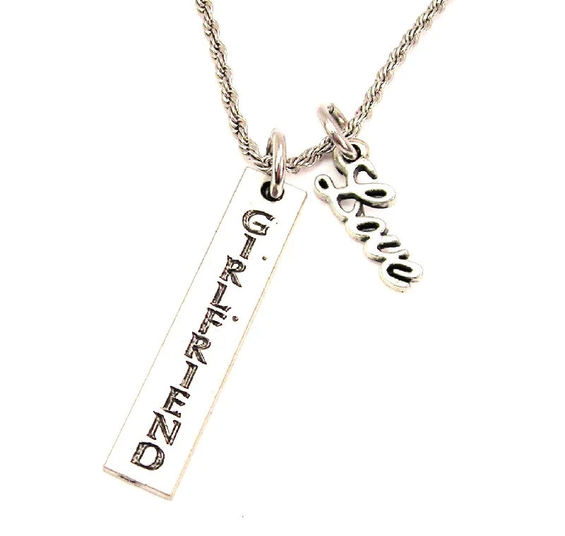 Adjustable Necklace-Girlfriend 20" Chain Necklace With Cursive Love Accent