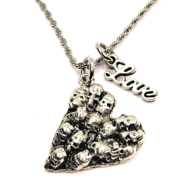 Retro Style Necklace-Skull Heart 20" Chain Necklace With Cursive Love Accent