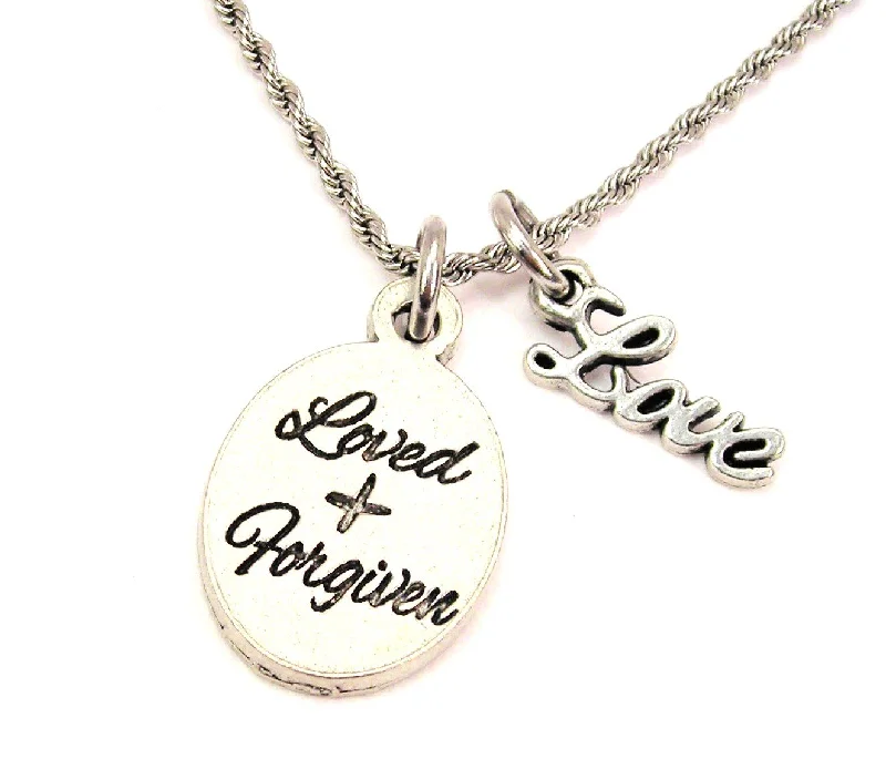 Unique Chain Necklace for Women-Loved And Forgiven 20" Chain Necklace With Cursive Love Accent