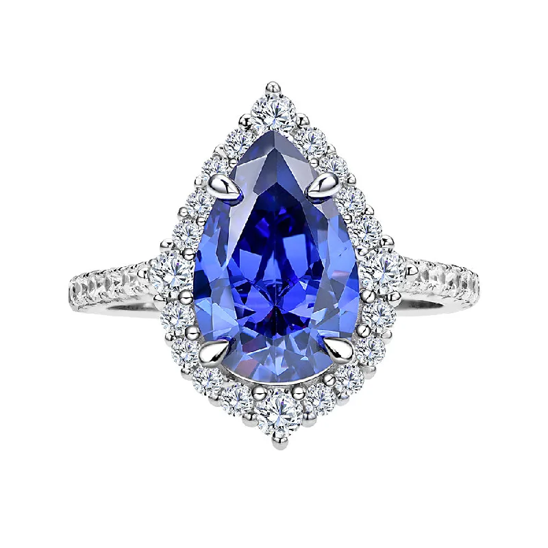 Diamond Cluster Ring-Tanzanite Pear Shaped Halo Ring | S925