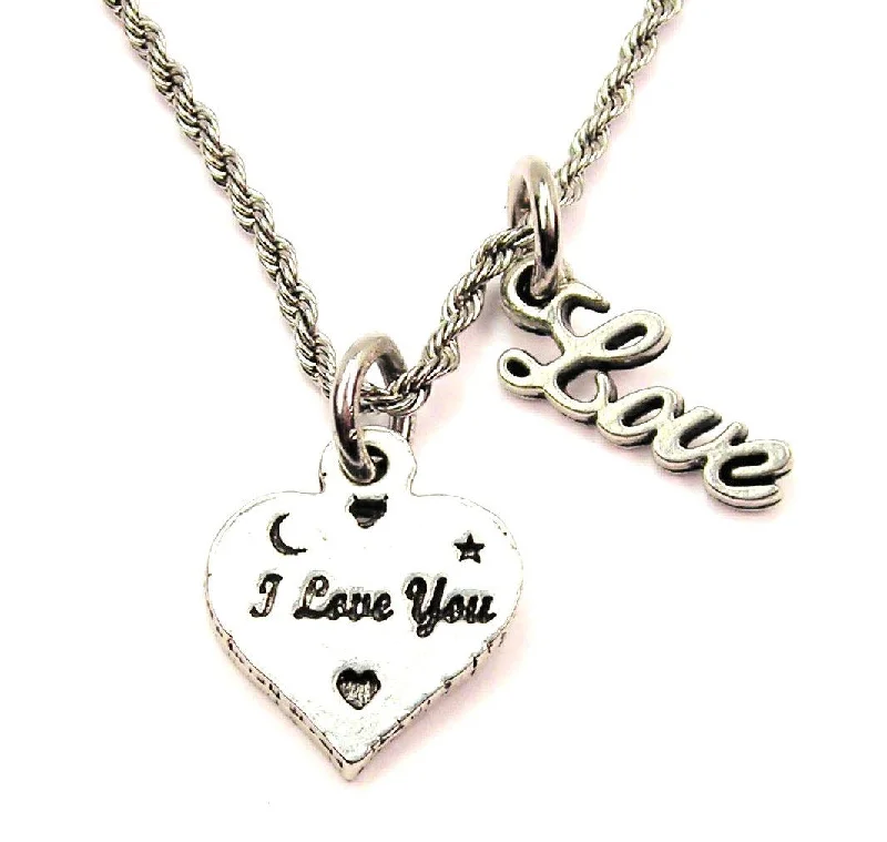 Classic Gold Necklace for Women-I Love You Heart 20" Chain Necklace With Cursive Love Accent