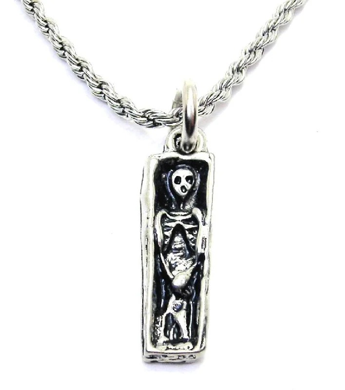 Natural Gemstone Necklace-Skeleton In Coffin Single Charm Necklace