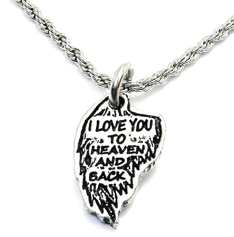 Vintage Beaded Necklace-I Love You To Heaven And Back Angel Wing Single Charm Necklace