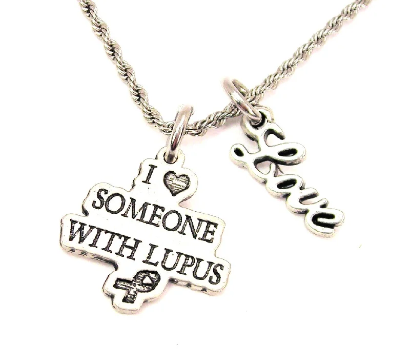 Gold Link Necklace-I Love Someone With Lupus 20" Chain Necklace With Cursive Love Accent