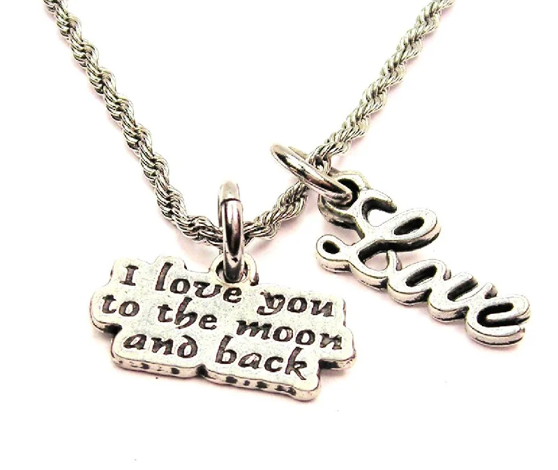 Silver Choker Necklace-I Love You To The Moon And Back 20" Chain Necklace With Cursive Love Accent