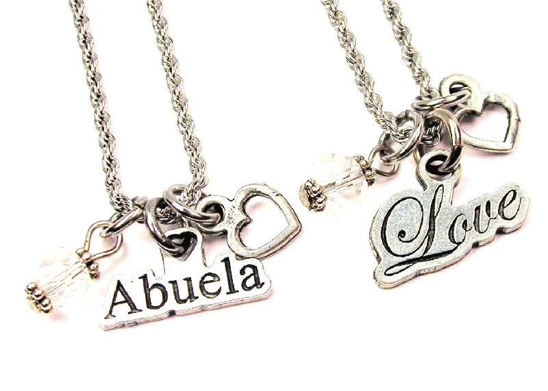 Heart Pendant Necklace for Women-I Love Abuela Set Of 2 Rope Chain Necklaces