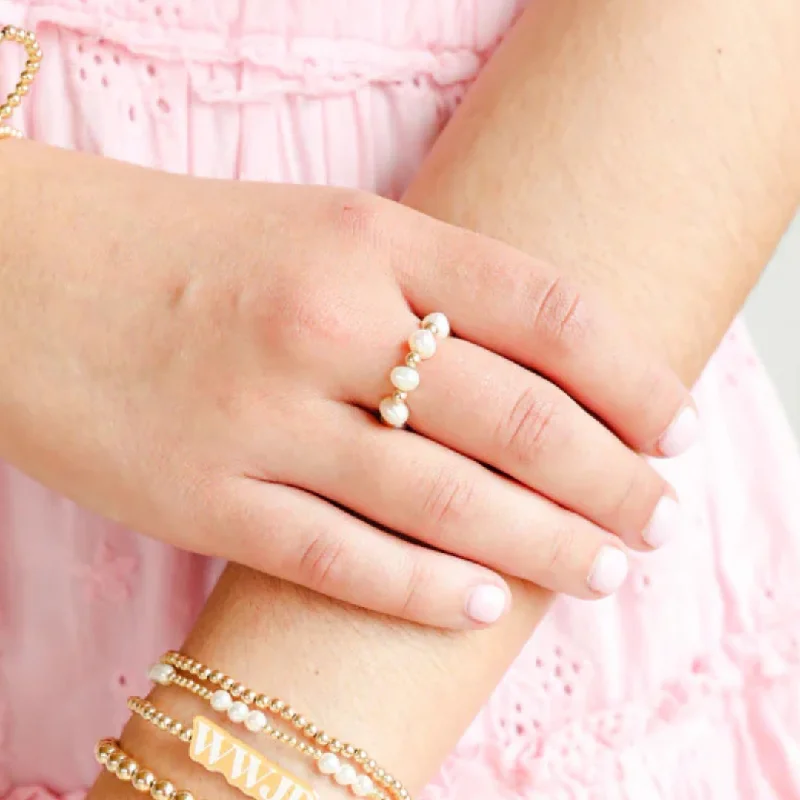 Stackable Wedding Bands-Beaded Blondes | Coastal Pearl Ring in Gold