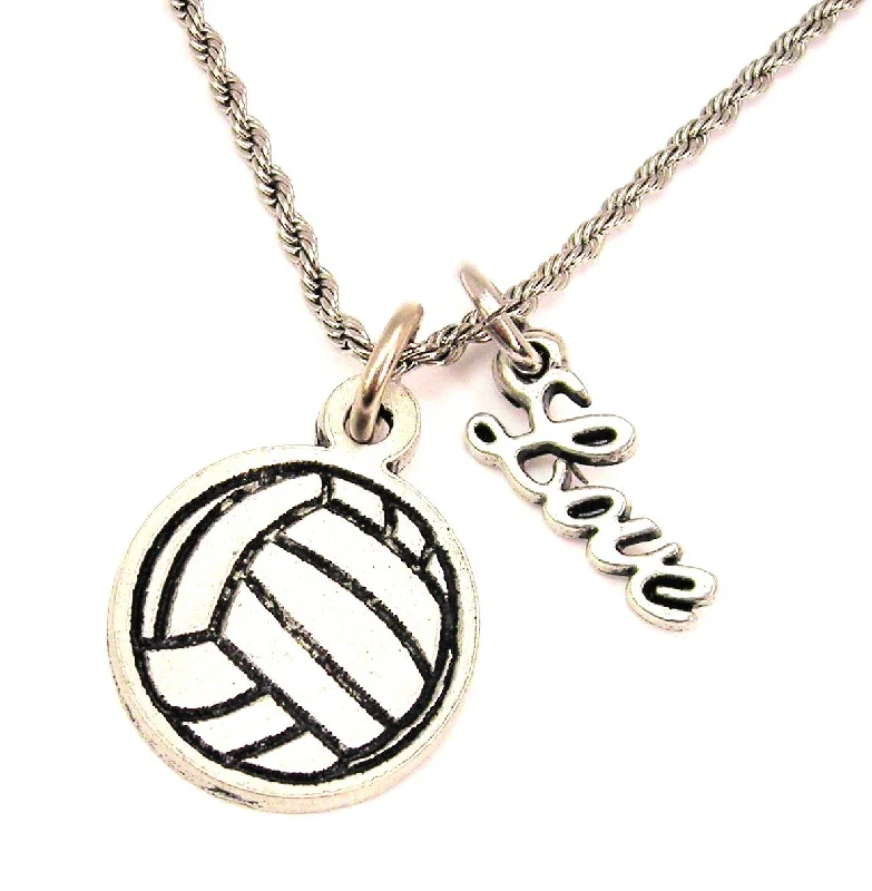 Modern Pendant Necklace-Volley Ball 20" Chain Necklace With Cursive Love Accent