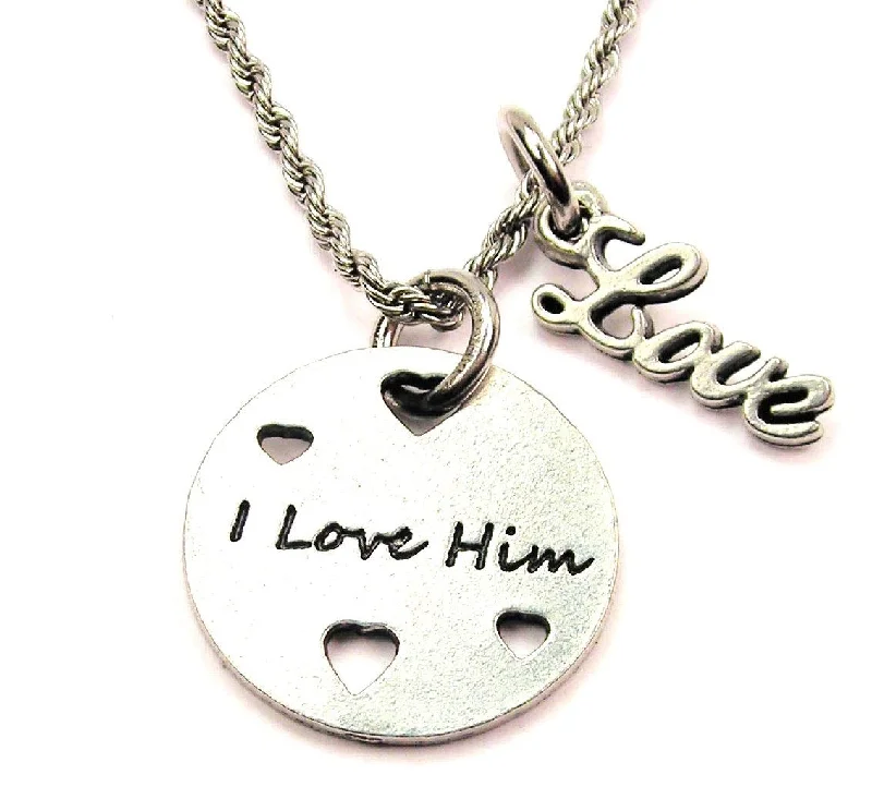 Multicolor Pendant Necklace-I Love Him 20" Chain Necklace With Cursive Love Accent