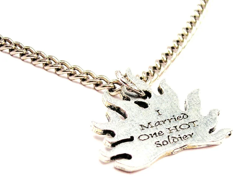 Classic Gold Necklace for Women-I Married One Hot Soldier Single Charm Necklace