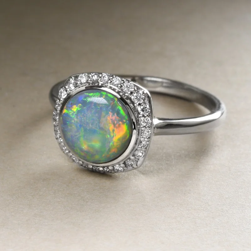 Green Diamond Engagement Ring-Vivid Australian Opal Ring