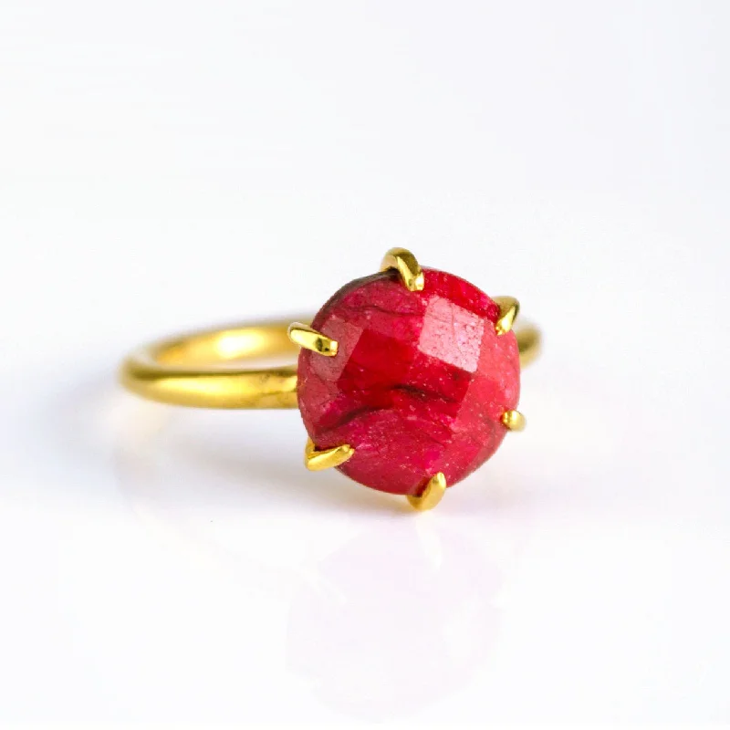 Luxury Wedding Band-Ruby Round Prong Set Ring - July Birthstone