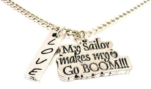 Luxury Silver Necklace-My Sailor Makes My Heart Go Boom Love Stick Necklace