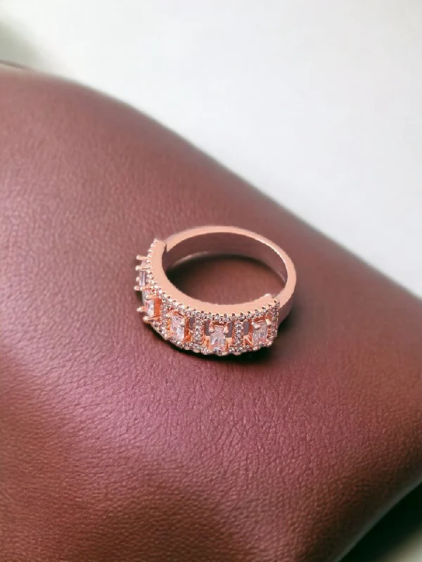 Wedding Band with Emeralds-Rose Gold Ranveer Zirconia Ring - EOSS