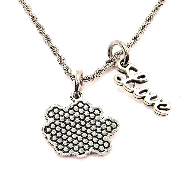 Modern Pendant Necklace-Honeycomb 20" Chain Necklace With Cursive Love Accent