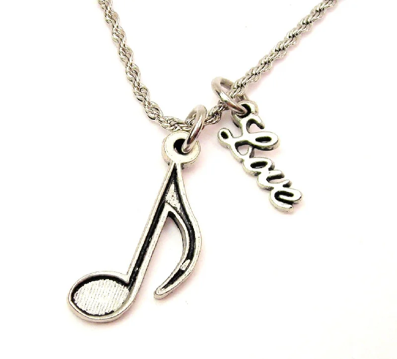 Nature Inspired Necklace-Quaver Music Note 20" Chain Necklace With Cursive Love Accent