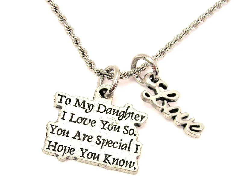 Bold Crystal Necklace-To My Daughter I Love You So 20" Chain Necklace With Cursive Love Accent