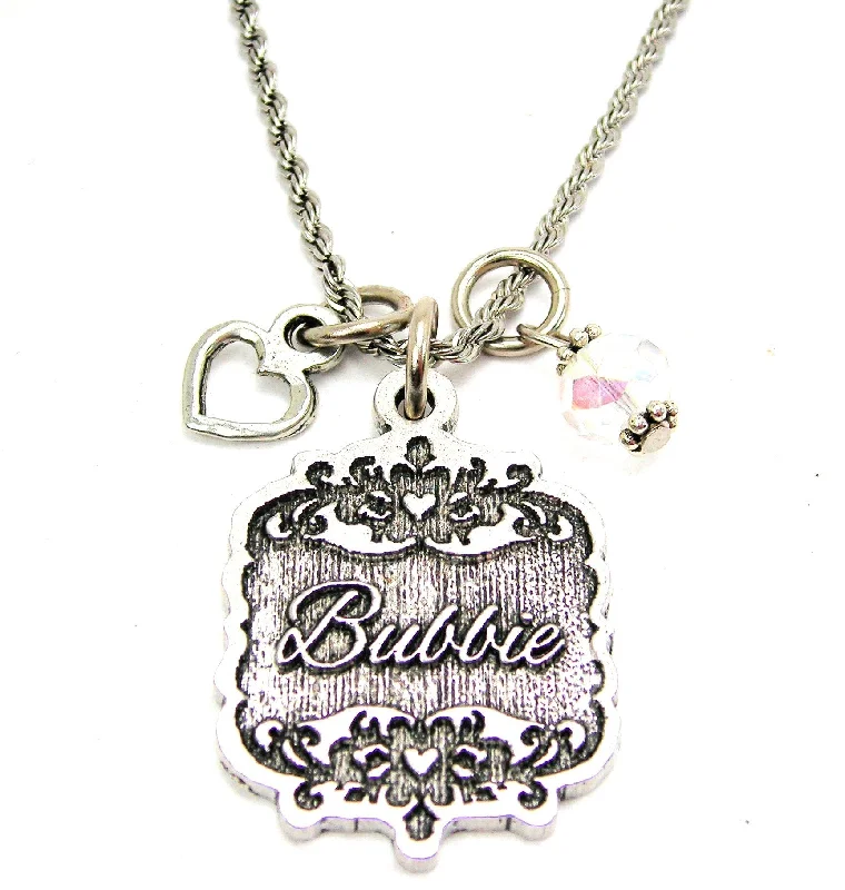 Sapphire Necklace-Bubbie Victorian Scroll With With Open Heart And Crystal 20" Stainless Steel Rope Necklace