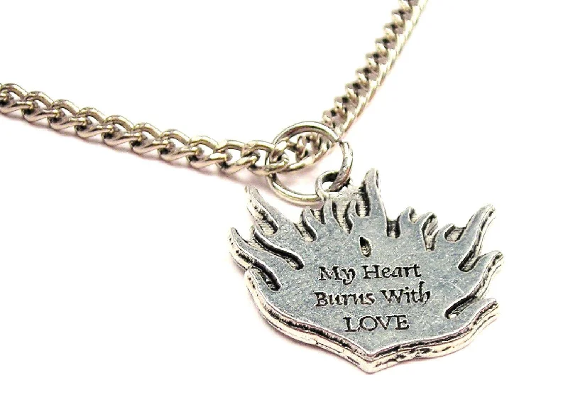 Gold Necklace for Party-My Heart Burns With Love Single Charm Necklace