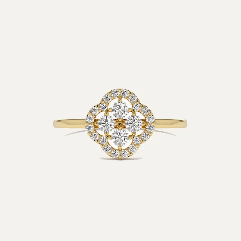 Wedding Ring with Diamonds-18K Gold Clover Diamond RIng