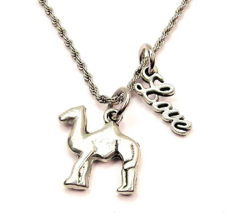 Handmade Silver Necklace-Camel 20" Chain Necklace With Cursive Love Accent