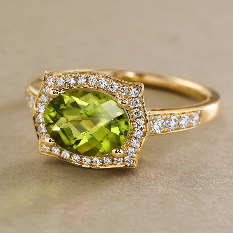 Elegant Platinum Engagement Ring-Extra-Sparkly Peridot Ring