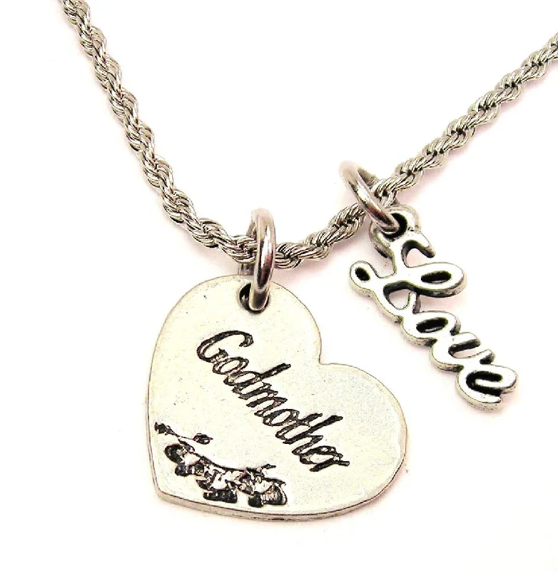 Beaded Necklace for Women-Godmother Heart 20" Chain Necklace With Cursive Love Accent