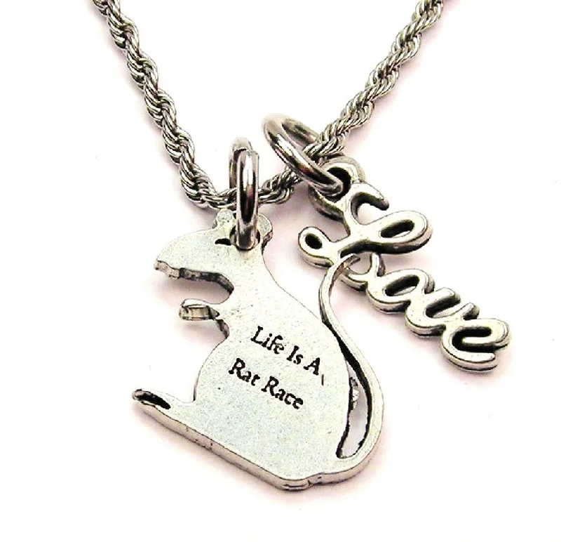 Choker Necklace for Women-Life Is A Rat Race 20" Chain Necklace With Cursive Love Accent