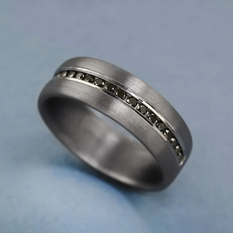 Unique Men’s Wedding Ring-Gent's Black Diamond Band