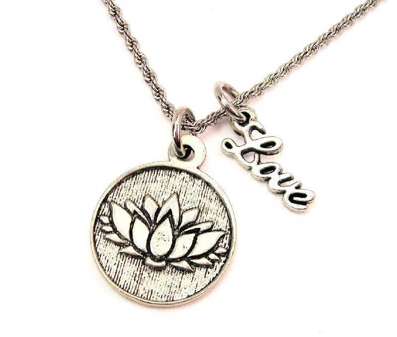 Sterling Silver Necklace-Lotus 20" Chain Necklace With Cursive Love Accent