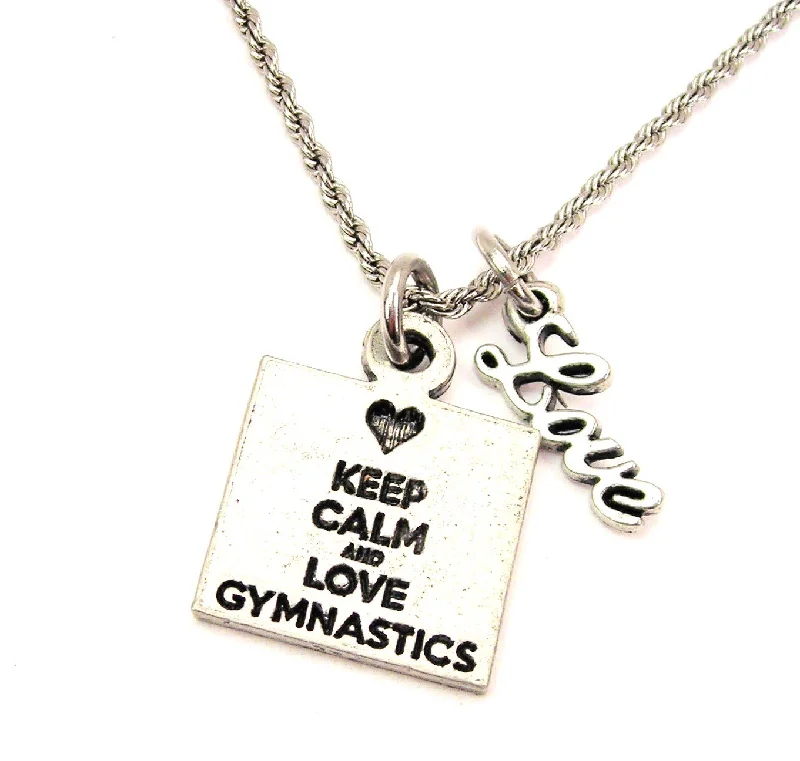 Delicate Chain Necklace-Keep Calm And Love Gymnastics 20" Chain Necklace With Cursive Love Accent