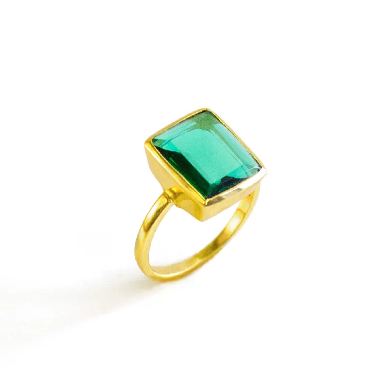 Wedding Band with Emeralds-Green Tourmaline Rectangle ring