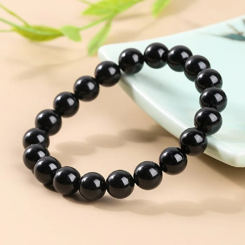 Luxury Charm Bracelet-Black Tourmaline Bead Bracelet