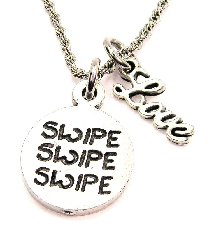 Bohemian Pendant Necklace-Swipe Swipe Swipe 20" Chain Necklace With Cursive Love Accent