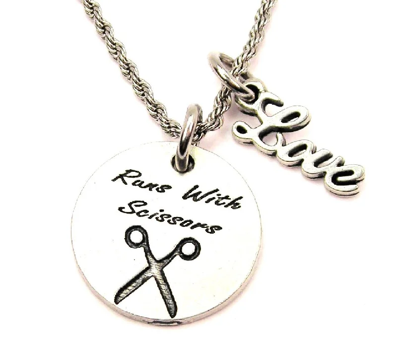 Dainty Silver Necklace-Runs With Scissors 20" Chain Necklace With Cursive Love Accent