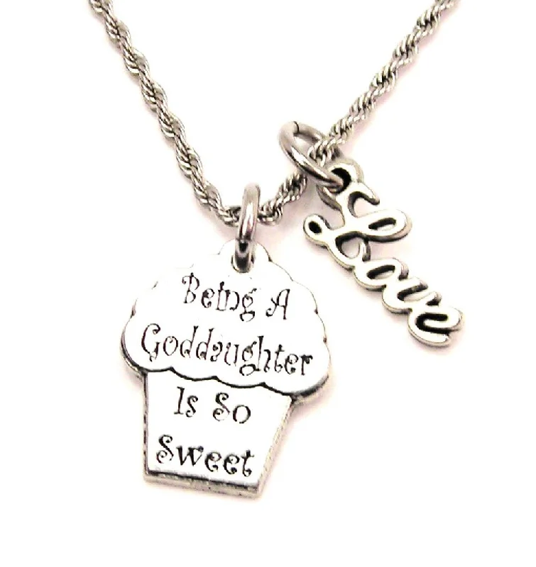 Fashionable Name Necklace-Being A Goddaughter Is So Sweet 20" Chain Necklace With Cursive Love Accent