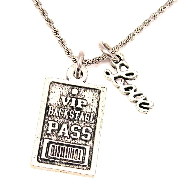 Fashion Jewelry Necklace-VIP Backstage Pass 20" Chain Necklace With Cursive Love Accent