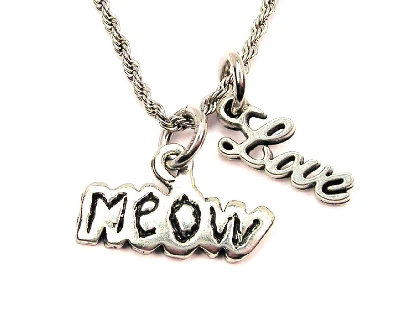 Vintage Pearl Necklace-Meow 20" Chain Necklace With Cursive Love Accent