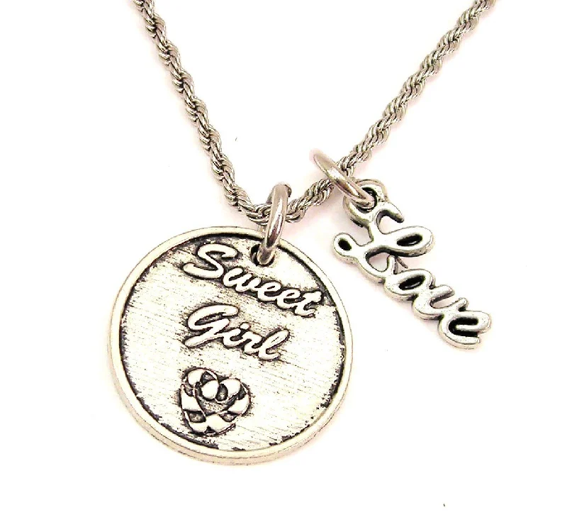 Gold Pendant Necklace-Sweet Girl 20" Chain Necklace With Cursive Love Accent