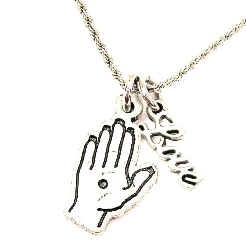 Heart Pendant Necklace for Women-Domestic Abuse Hand 20" Chain Necklace With Cursive Love Accent