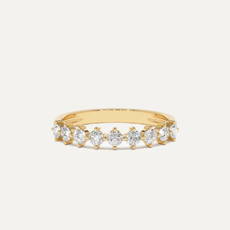 Personalized Ring with Initials-18K Gold Eternity Diamond Ring 0.5 Carat Half Pave