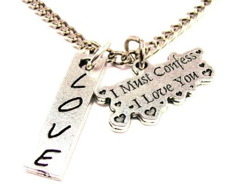 Classic Chain Necklace-I Must Confess I Love You Love Stick Necklace