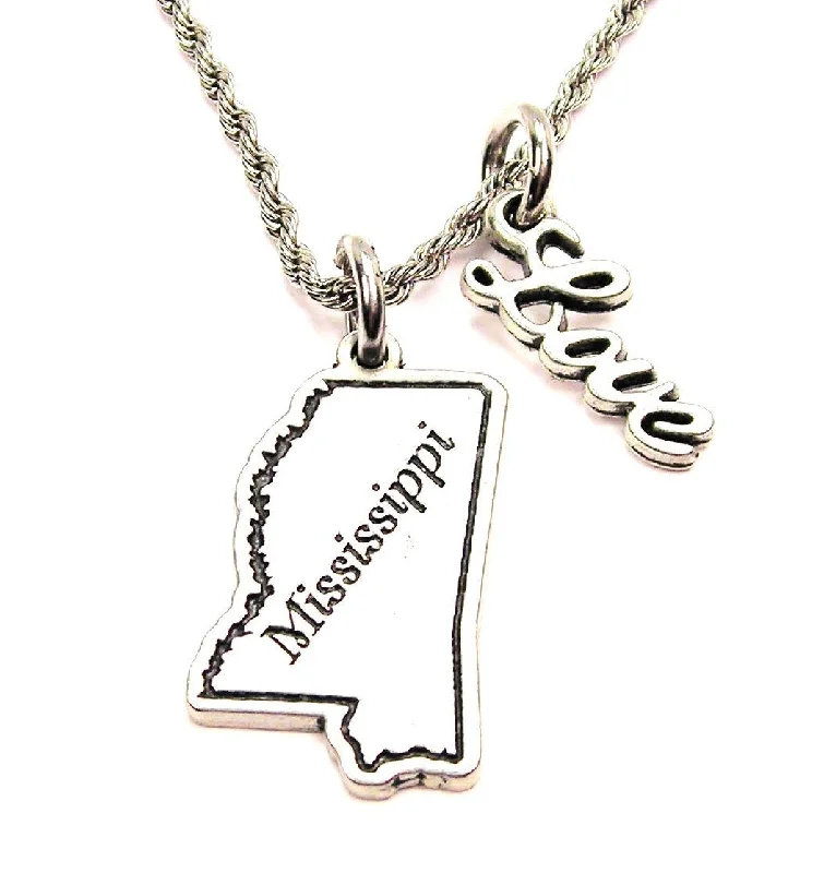 Handmade Silver Necklace-Mississippi 20" Chain Necklace With Cursive Love Accent