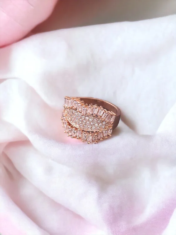 Bold Silver Band Ring-Rose Gold Komal Zirconia Ring - EOSS