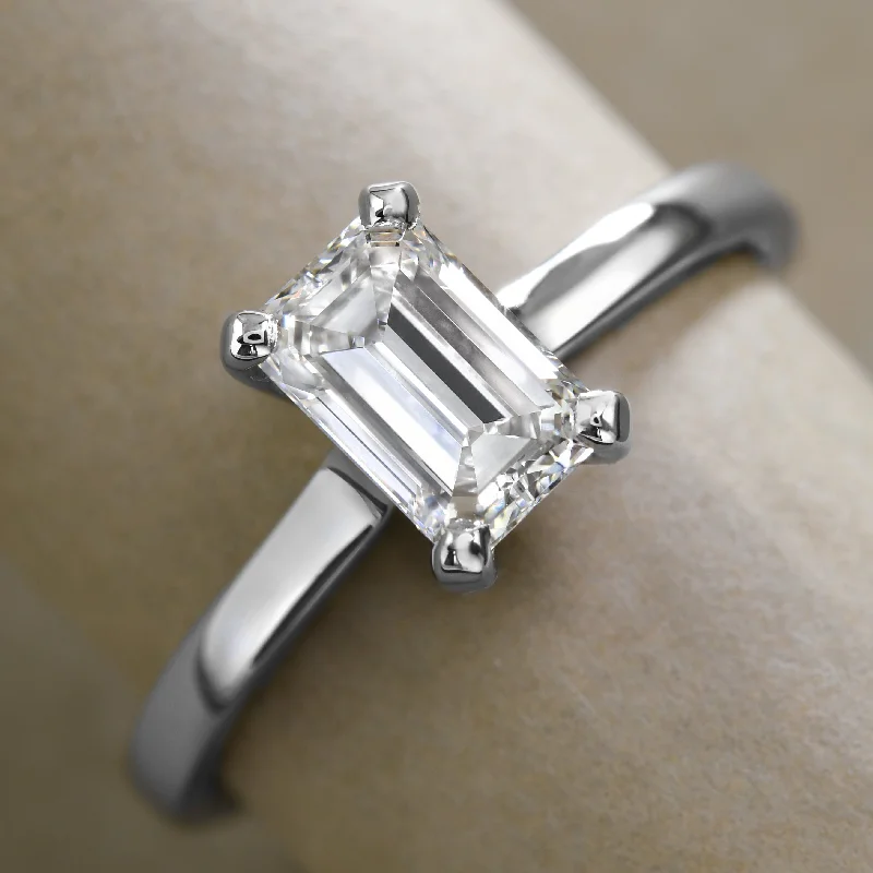 Wedding Ring with Yellow Diamonds-Sleek Emerald-Cut Diamond Solitaire