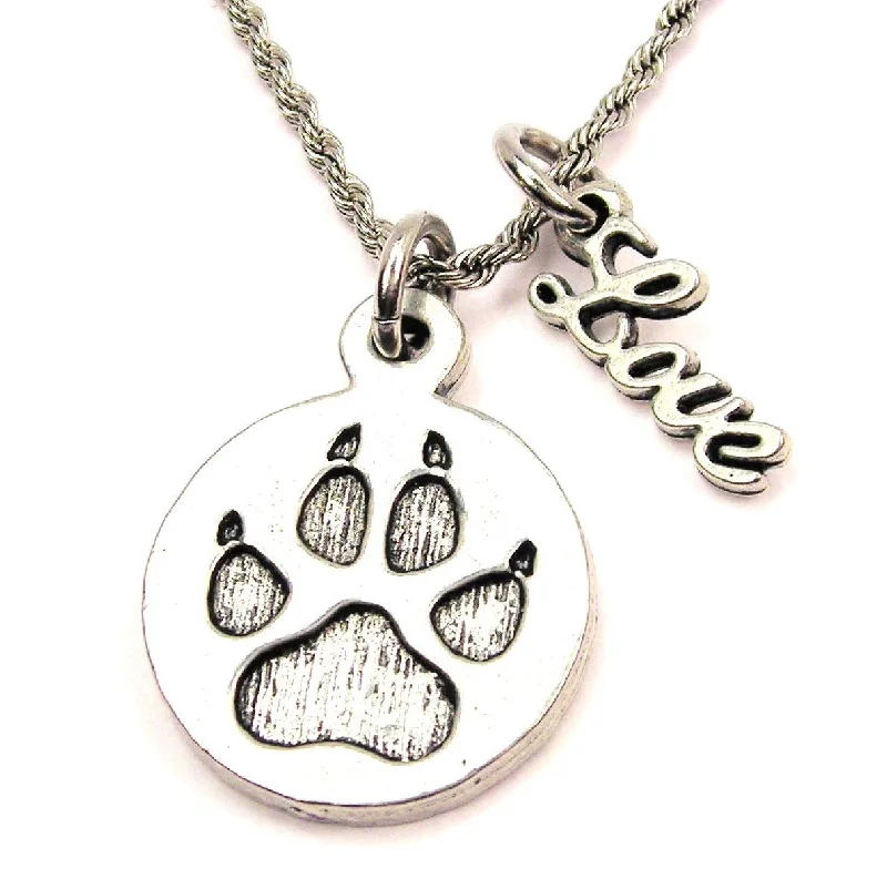 Silver Chain Necklace with Pendant-Paw With Nails 20" Chain Necklace With Cursive Love Accent